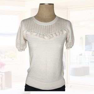 LOFT knitted peekaboo neckline short-sleeve Tee - Size S (white/cream)